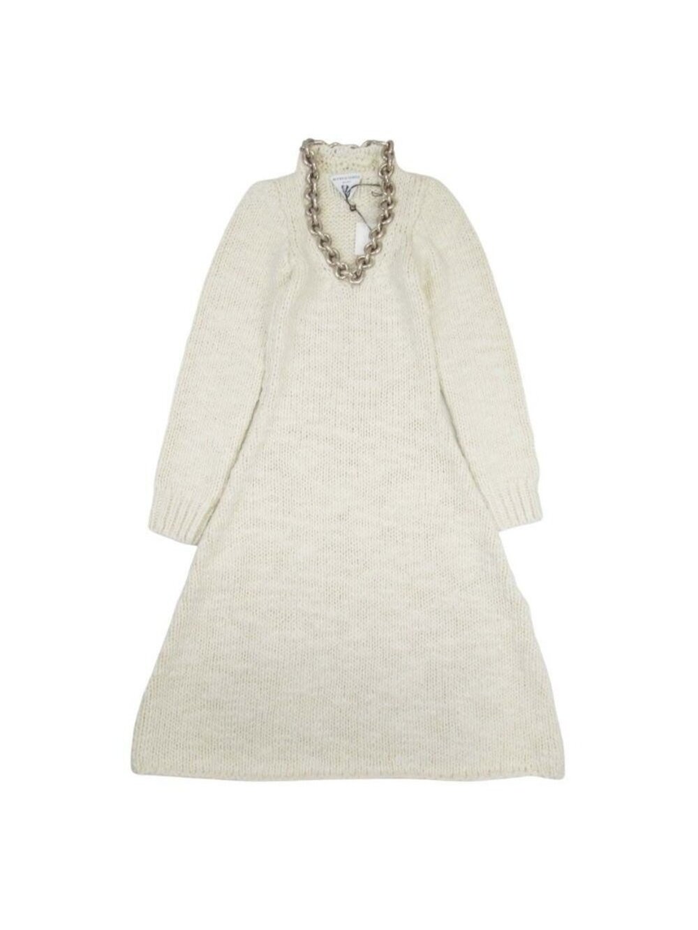 Bottega Veneta Chain Neck Thick Knit Dress Long Sleeve Ivory S